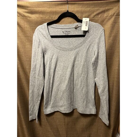 NWT Chicos Apparel Caramia Long Sleeve Tee Shirt Size 0 Heathered Grey - Picture 1 of 6